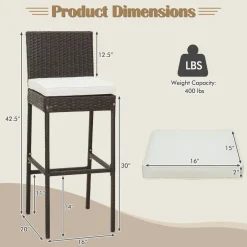 Tangkula Set of 2 Patio Wicker Barstools, Outdoor Bar Height Chair