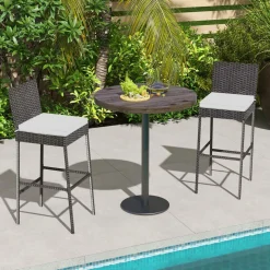 Tangkula Set of 2 Patio Wicker Barstools, Outdoor Bar Height Chair