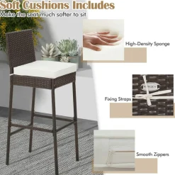 Tangkula Set of 2 Patio Wicker Barstools, Outdoor Bar Height Chair