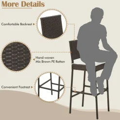 Tangkula Set of 2 Patio Wicker Barstools, Outdoor Bar Height Chair