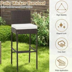 Tangkula Set of 2 Patio Wicker Barstools, Outdoor Bar Height Chair