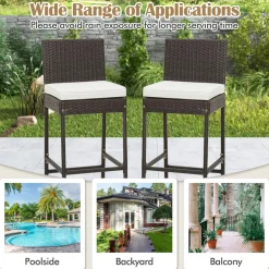 Tangkula Set of 2 Patio Wicker Barstools, Outdoor Bar Height Chair