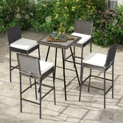 Tangkula Set of 2 Patio Wicker Barstools, Outdoor Bar Height Chair