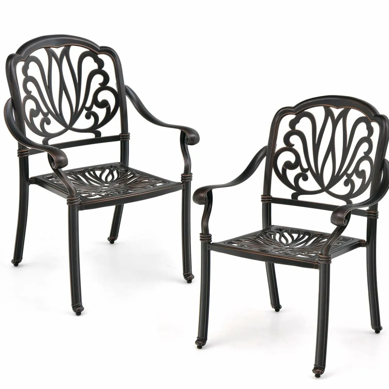 Tangkula Set of 2, Set of 4 Cast Aluminum Patio Dining Chairs, Stackable Outdoor Dining Chairs with Armrests