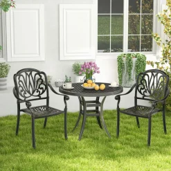Tangkula Set of 2, Set of 4 Cast Aluminum Patio Dining Chairs, Stackable Outdoor Dining Chairs with Armrests