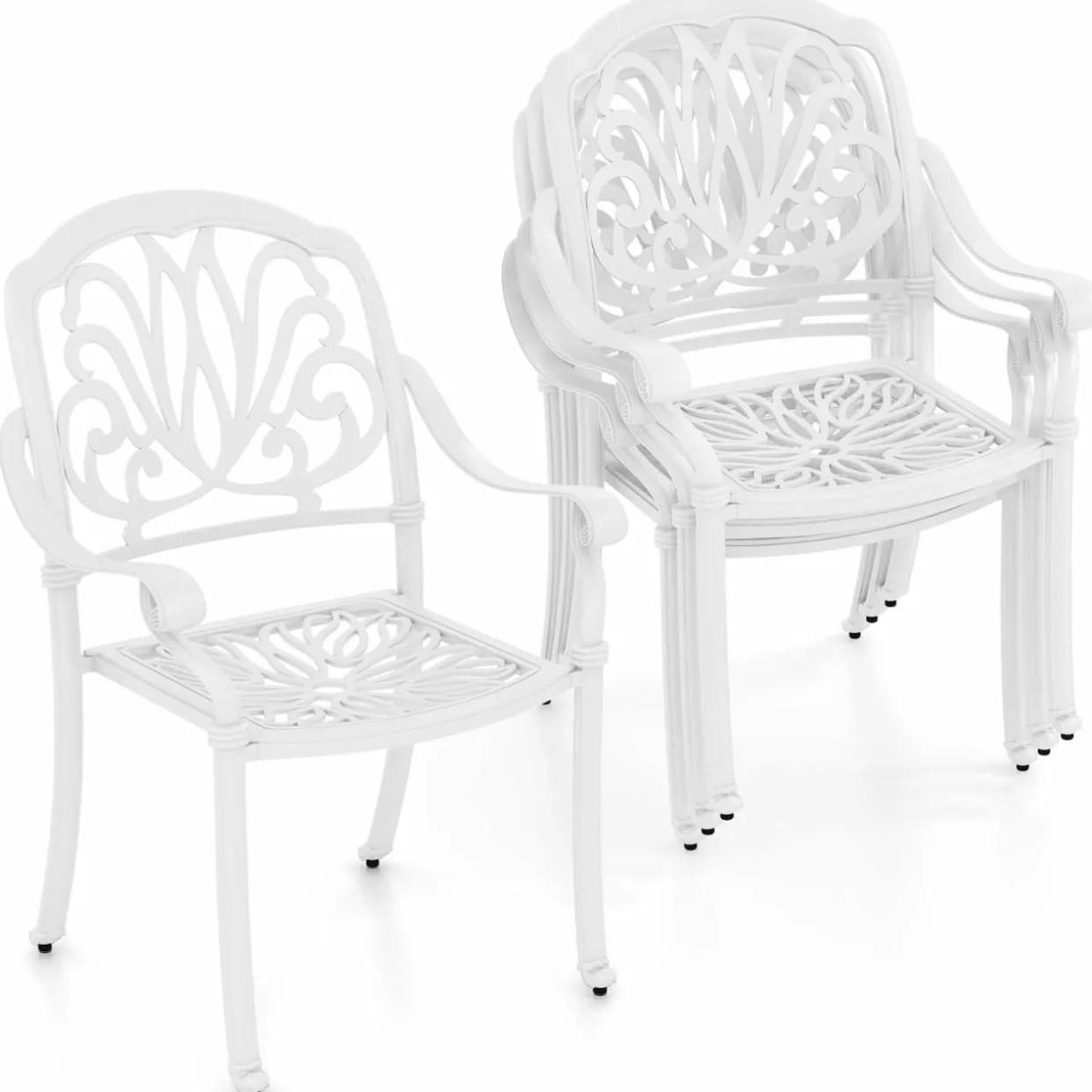 Tangkula Set of 2, Set of 4 Cast Aluminum Patio Dining Chairs, Stackable Outdoor Dining Chairs with Armrests