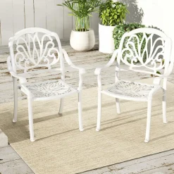 Tangkula Set of 2, Set of 4 Cast Aluminum Patio Dining Chairs, Stackable Outdoor Dining Chairs with Armrests