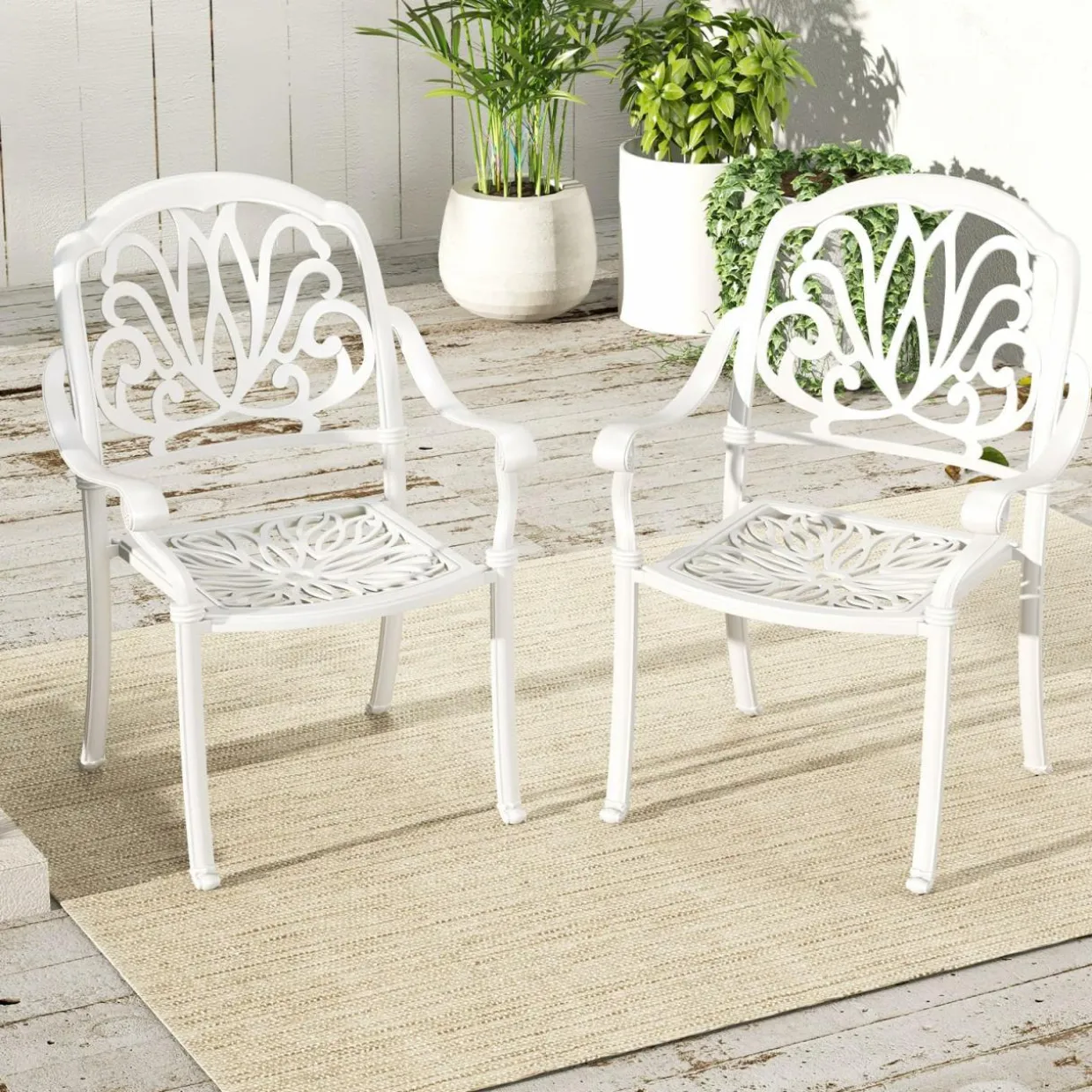 Tangkula Set of 2, Set of 4 Cast Aluminum Patio Dining Chairs, Stackable Outdoor Dining Chairs with Armrests