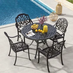 Tangkula Set of 2, Set of 4 Cast Aluminum Patio Dining Chairs, Stackable Outdoor Dining Chairs with Armrests