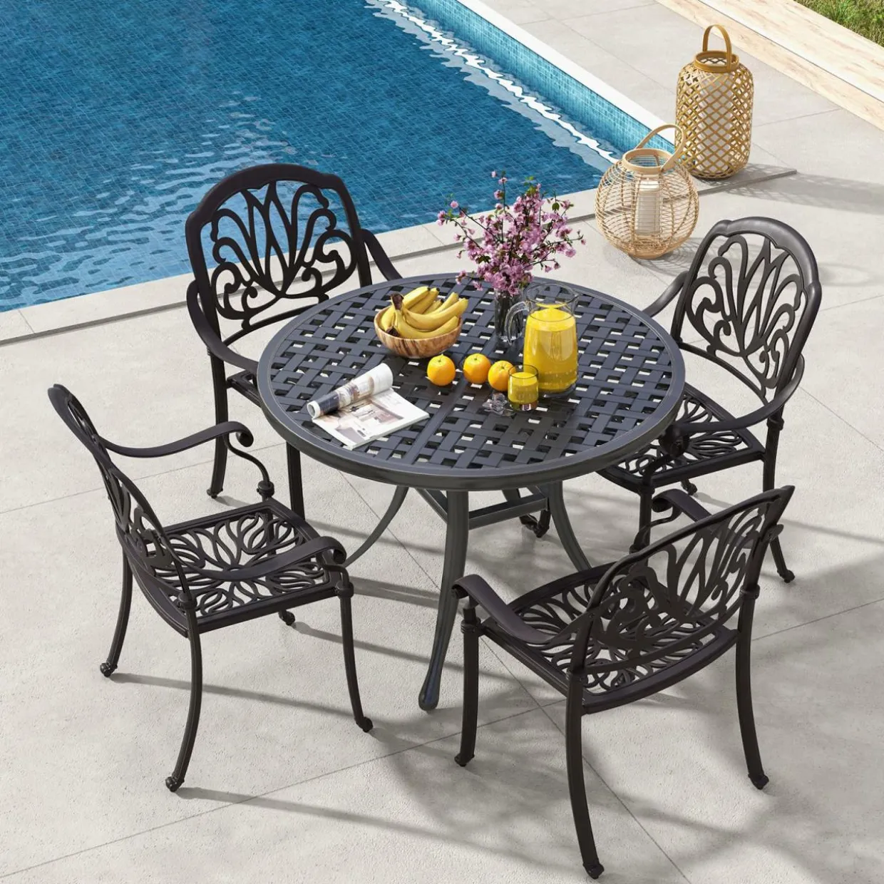 Tangkula Set of 2, Set of 4 Cast Aluminum Patio Dining Chairs, Stackable Outdoor Dining Chairs with Armrests