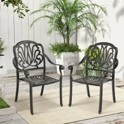Tangkula Set of 2, Set of 4 Cast Aluminum Patio Dining Chairs, Stackable Outdoor Dining Chairs with Armrests