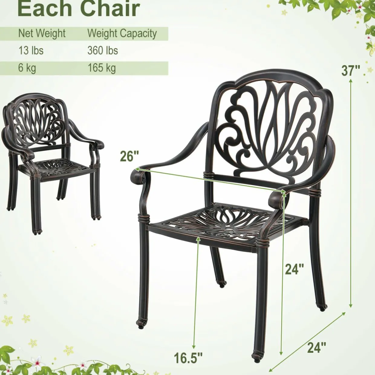 Tangkula Set of 2, Set of 4 Cast Aluminum Patio Dining Chairs, Stackable Outdoor Dining Chairs with Armrests