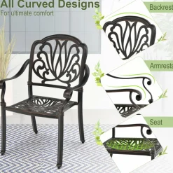 Tangkula Set of 2, Set of 4 Cast Aluminum Patio Dining Chairs, Stackable Outdoor Dining Chairs with Armrests