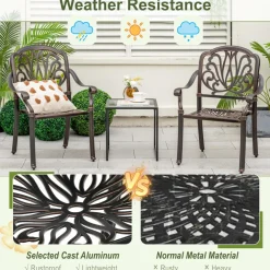 Tangkula Set of 2, Set of 4 Cast Aluminum Patio Dining Chairs, Stackable Outdoor Dining Chairs with Armrests