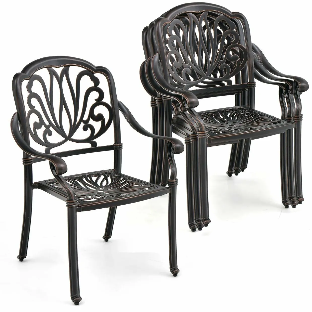 Tangkula Set of 2, Set of 4 Cast Aluminum Patio Dining Chairs, Stackable Outdoor Dining Chairs with Armrests