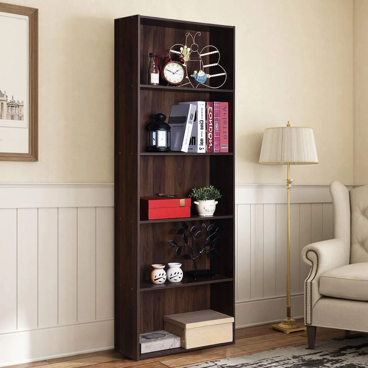 Tangkula 5-Shelf Bookcase, 23.5''L x 9.5''W x 67''H