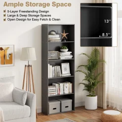 Tangkula 5-Shelf Bookcase, 23.5''L x 9.5''W x 67''H