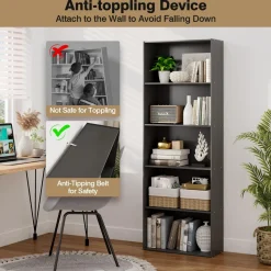 Tangkula 5-Shelf Bookcase, 23.5''L x 9.5''W x 67''H