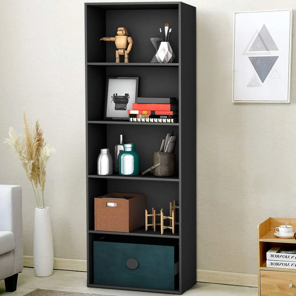 Tangkula 5-Shelf Bookcase, 23.5''L x 9.5''W x 67''H