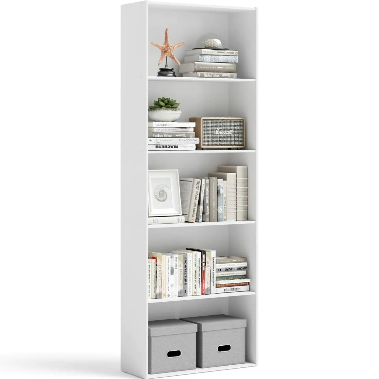 Tangkula 5-Shelf Bookcase, 23.5''L x 9.5''W x 67''H