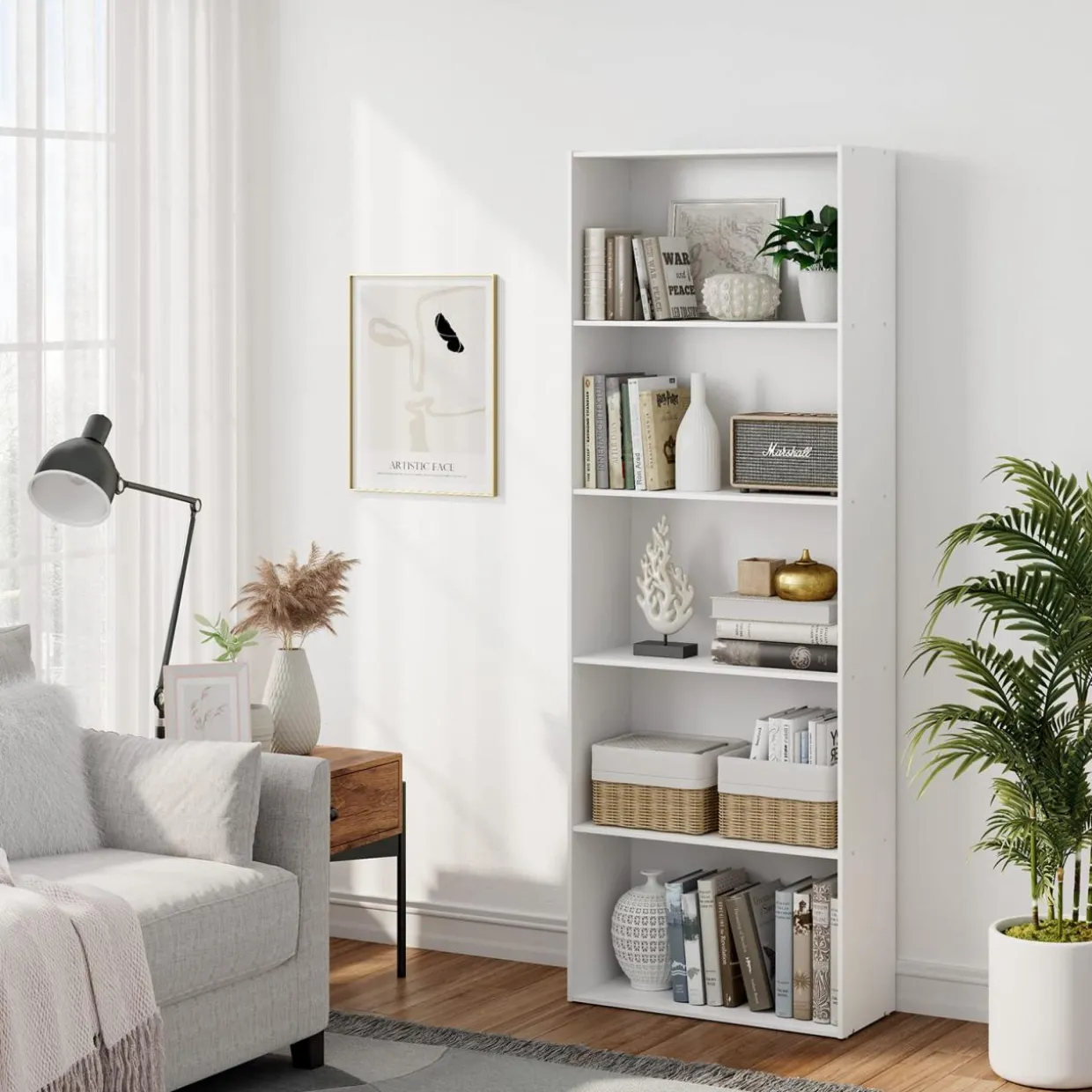 Tangkula 5-Shelf Bookcase, 23.5''L x 9.5''W x 67''H
