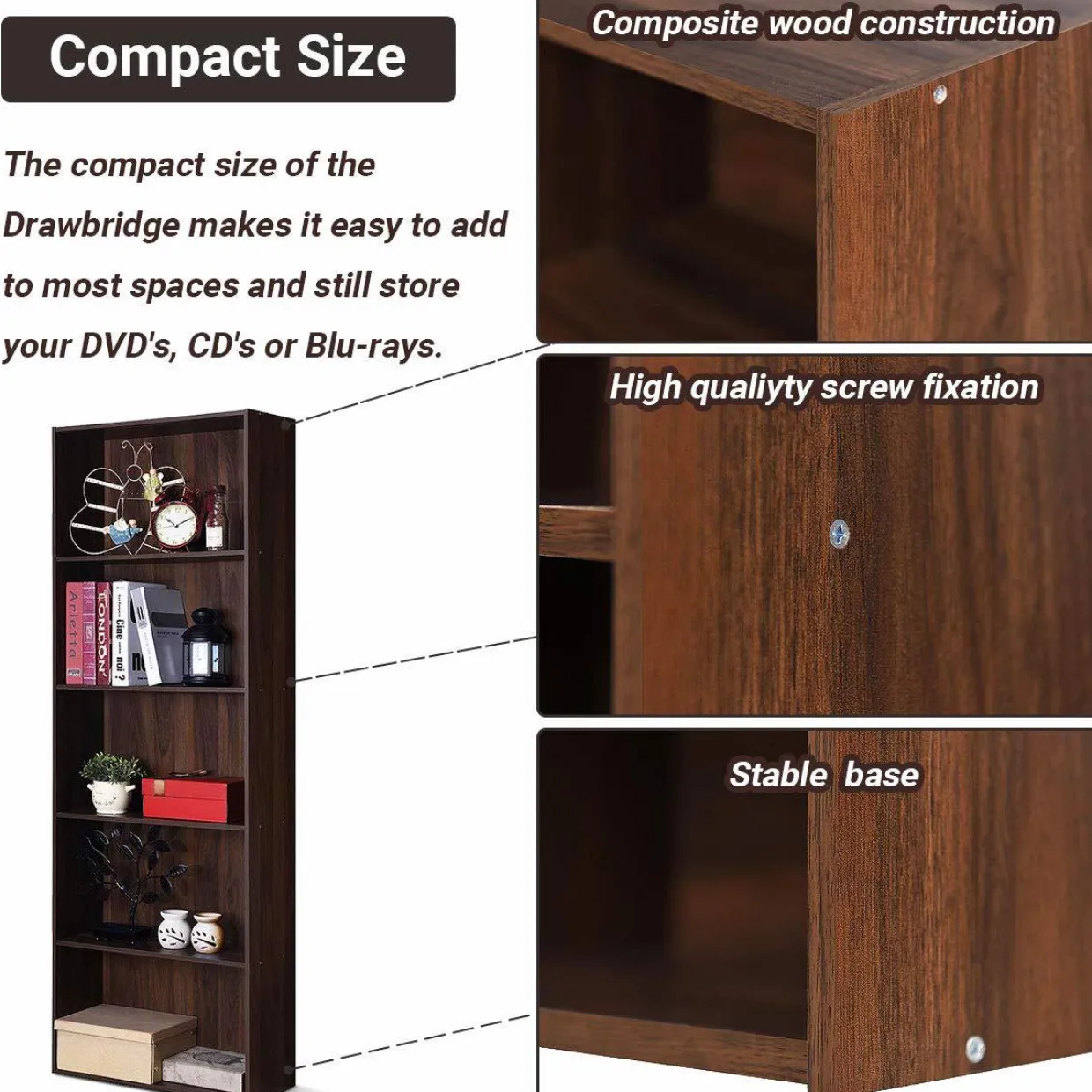 Tangkula 5-Shelf Bookcase, 23.5''L x 9.5''W x 67''H