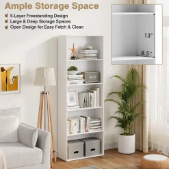 Tangkula 5-Shelf Bookcase, 23.5''L x 9.5''W x 67''H