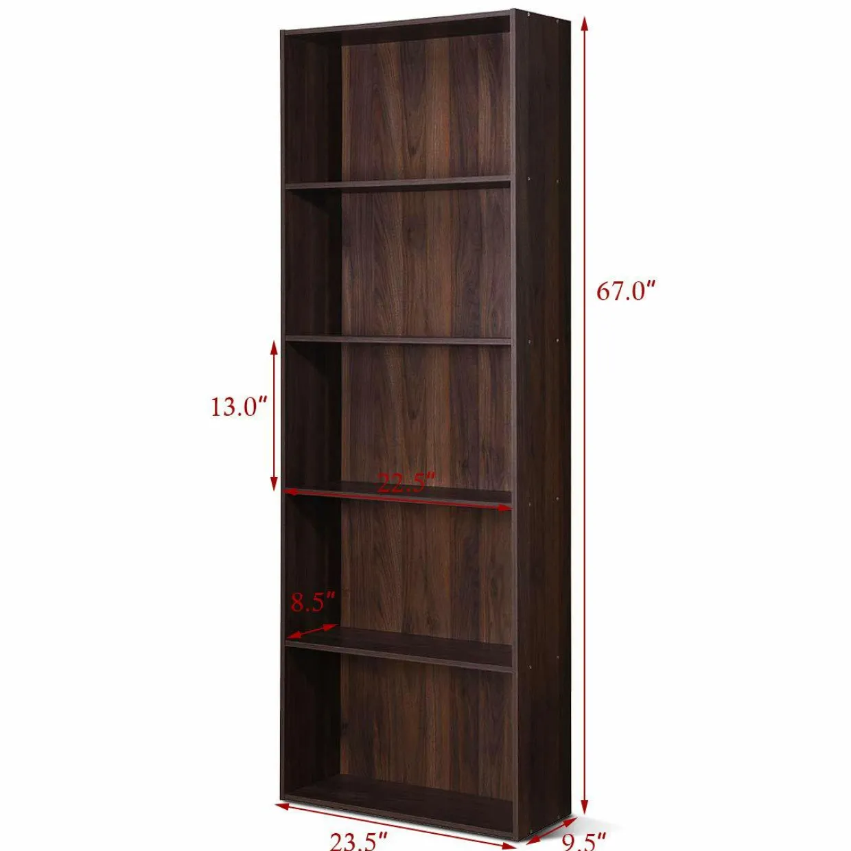 Tangkula 5-Shelf Bookcase, 23.5''L x 9.5''W x 67''H