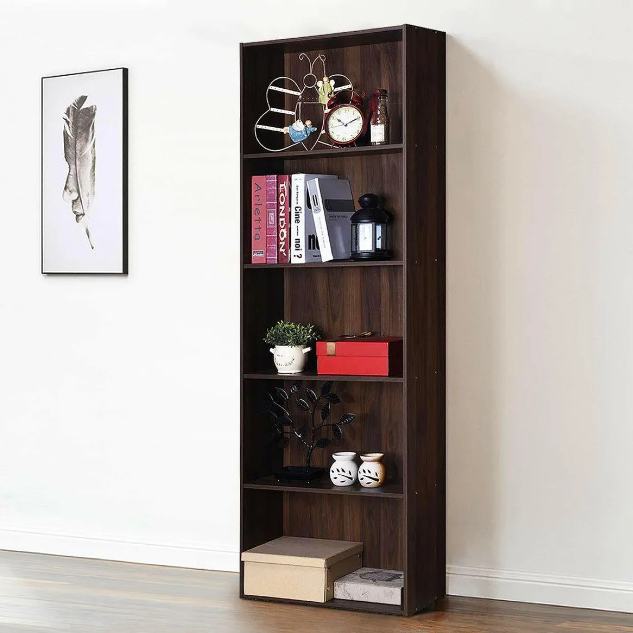 Tangkula 5-Shelf Bookcase, 23.5''L x 9.5''W x 67''H