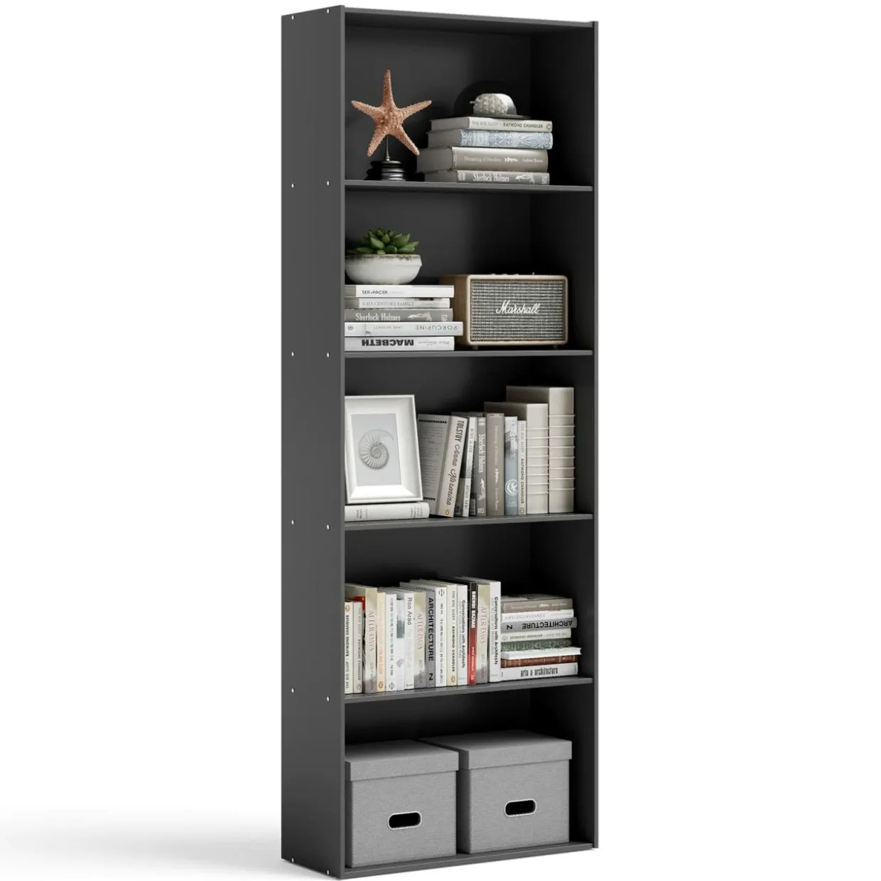 Tangkula 5-Shelf Bookcase, 23.5''L x 9.5''W x 67''H