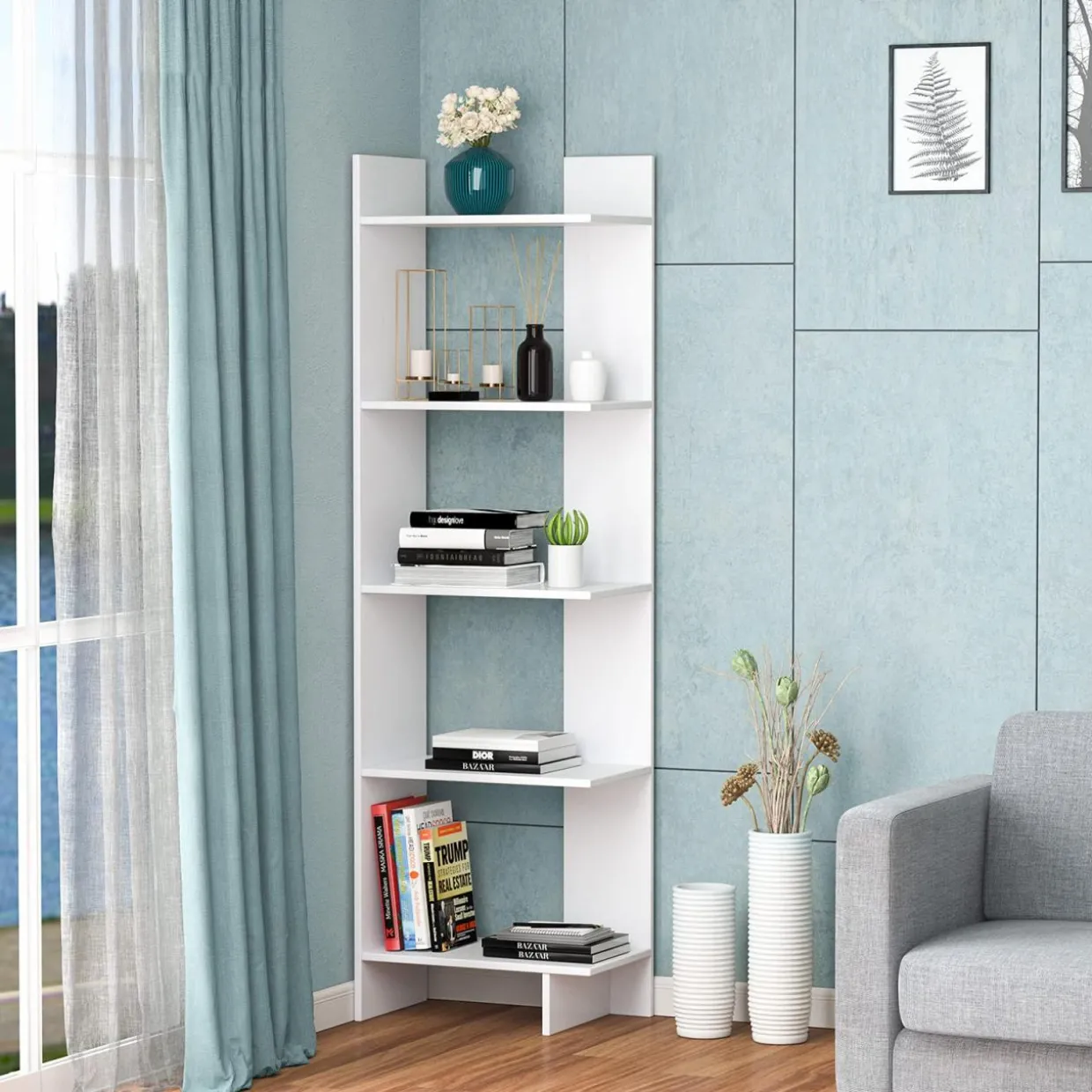 Tangkula 5-Shelf Bookcase,Freestanding Decorative Storage Shelving