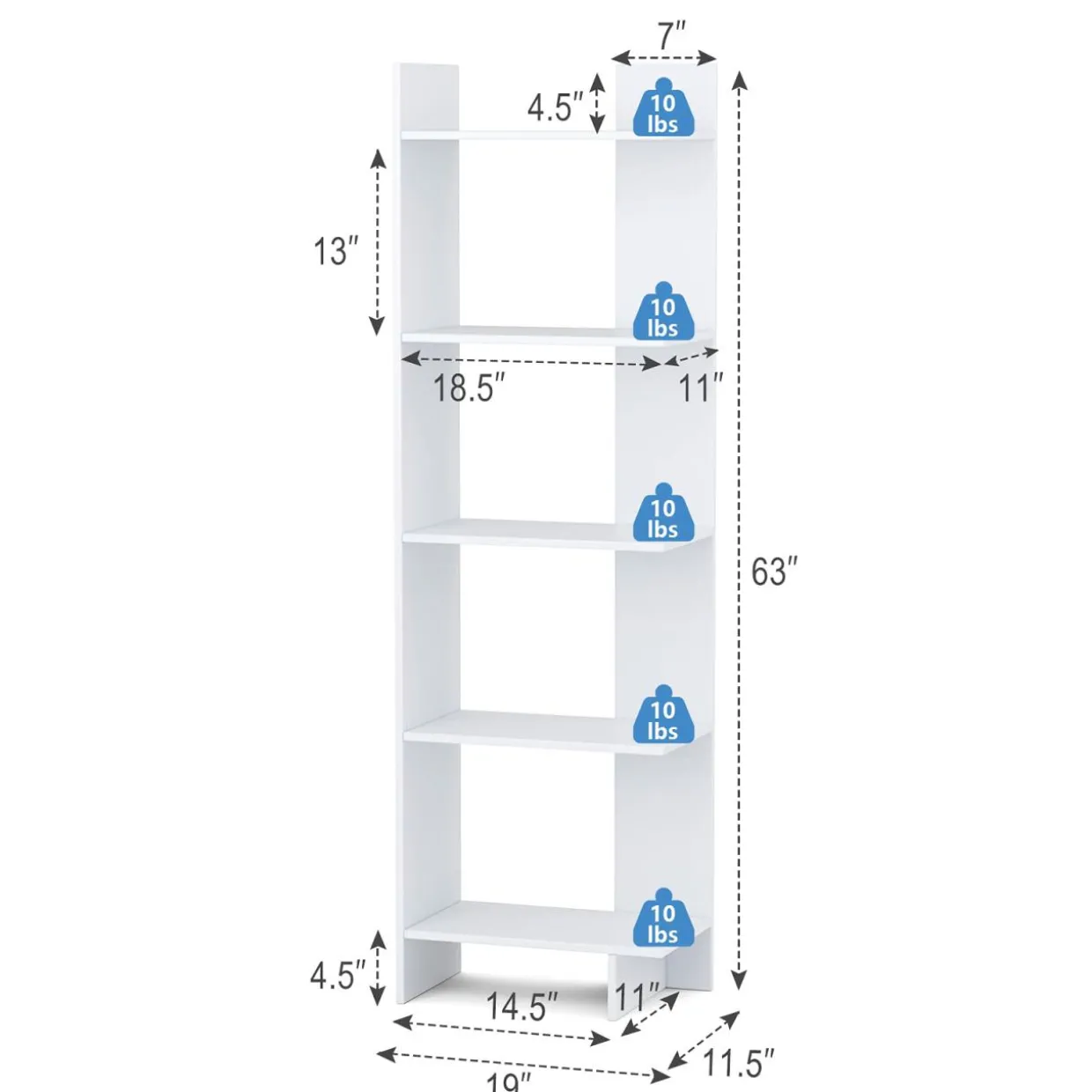 Tangkula 5-Shelf Bookcase,Freestanding Decorative Storage Shelving