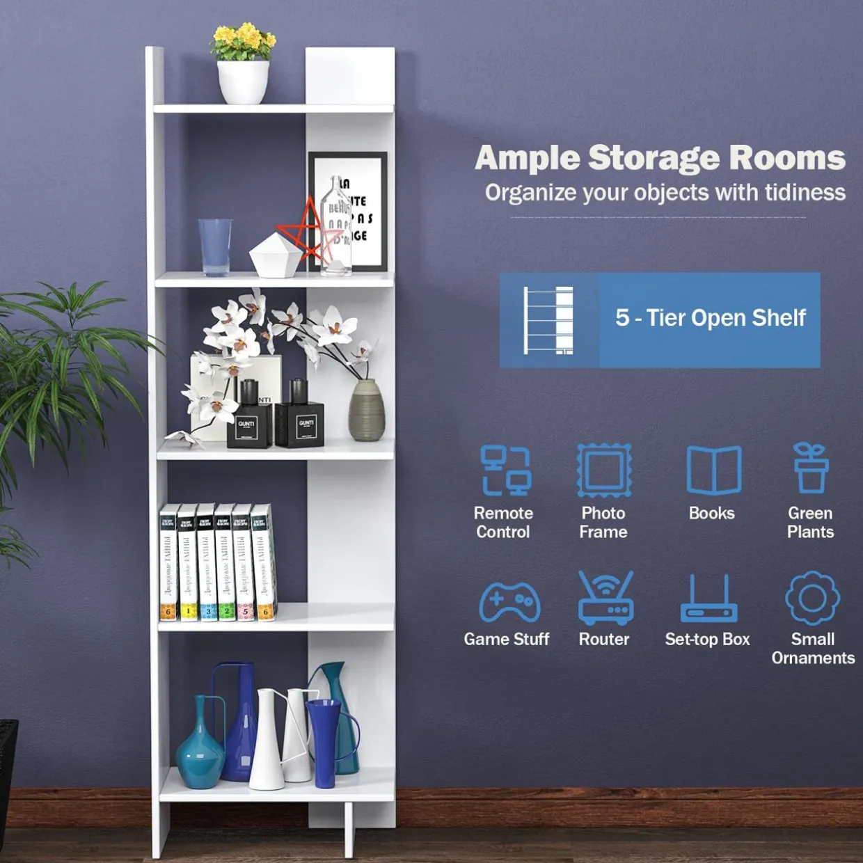 Tangkula 5-Shelf Bookcase,Freestanding Decorative Storage Shelving