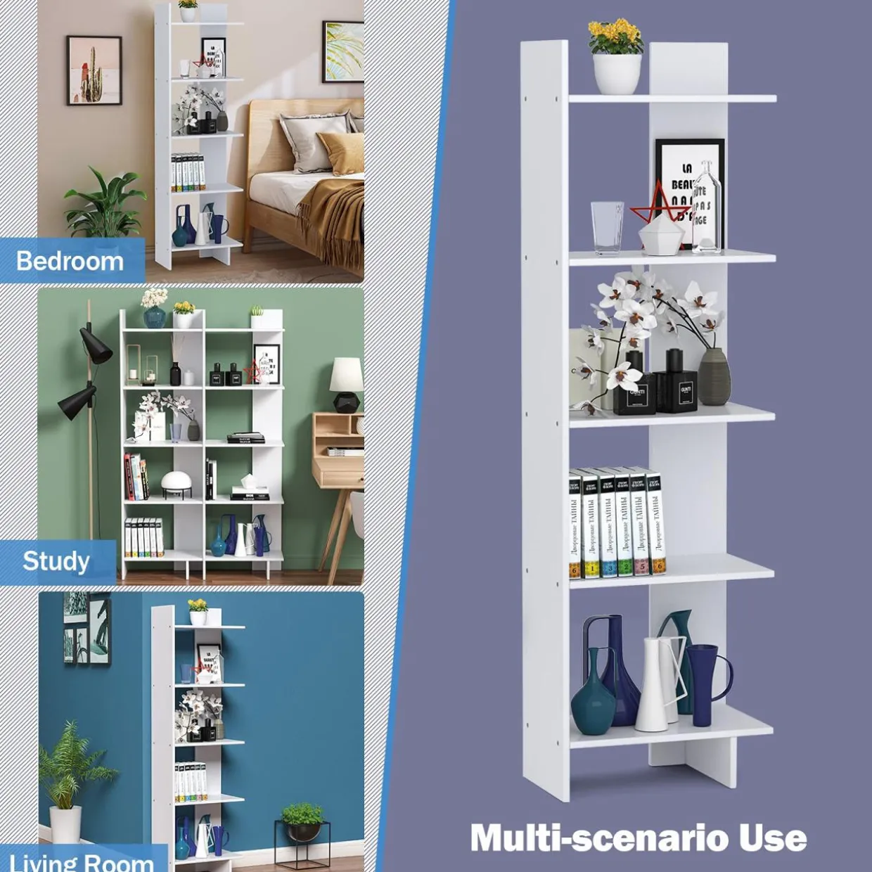 Tangkula 5-Shelf Bookcase,Freestanding Decorative Storage Shelving
