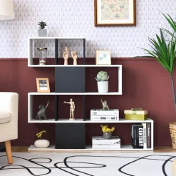 Tangkula 5-Shelf Bookshelf, Modern Ladder Corner Bookshelf, 12 Cubes Stepped Storage Bookcase