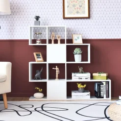 Tangkula 5-Shelf Bookshelf, Modern Ladder Corner Bookshelf, 12 Cubes Stepped Storage Bookcase