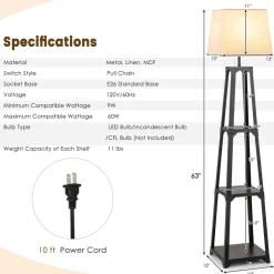 Tangkula Shelf Floor Lamp, 3 Tier Display Floor Lamp with Storage Shelves and Linen Lampshade