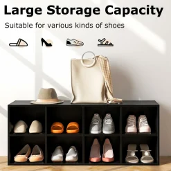 Tangkula Shoe Bench, 8 Cubbies Shoe Organizer with 500 LBS Weight Capacity