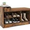 Tangkula Shoe Bench with Cushion & 3 Compartments