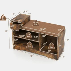 Tangkula Shoe Bench with Cushion & 3 Compartments