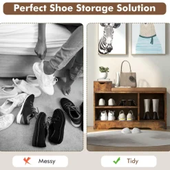 Tangkula Shoe Bench with Cushion & 3 Compartments