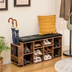 Tangkula Shoe Storage Bench with Umbrella Stand, 10-Cube Entryway Bench