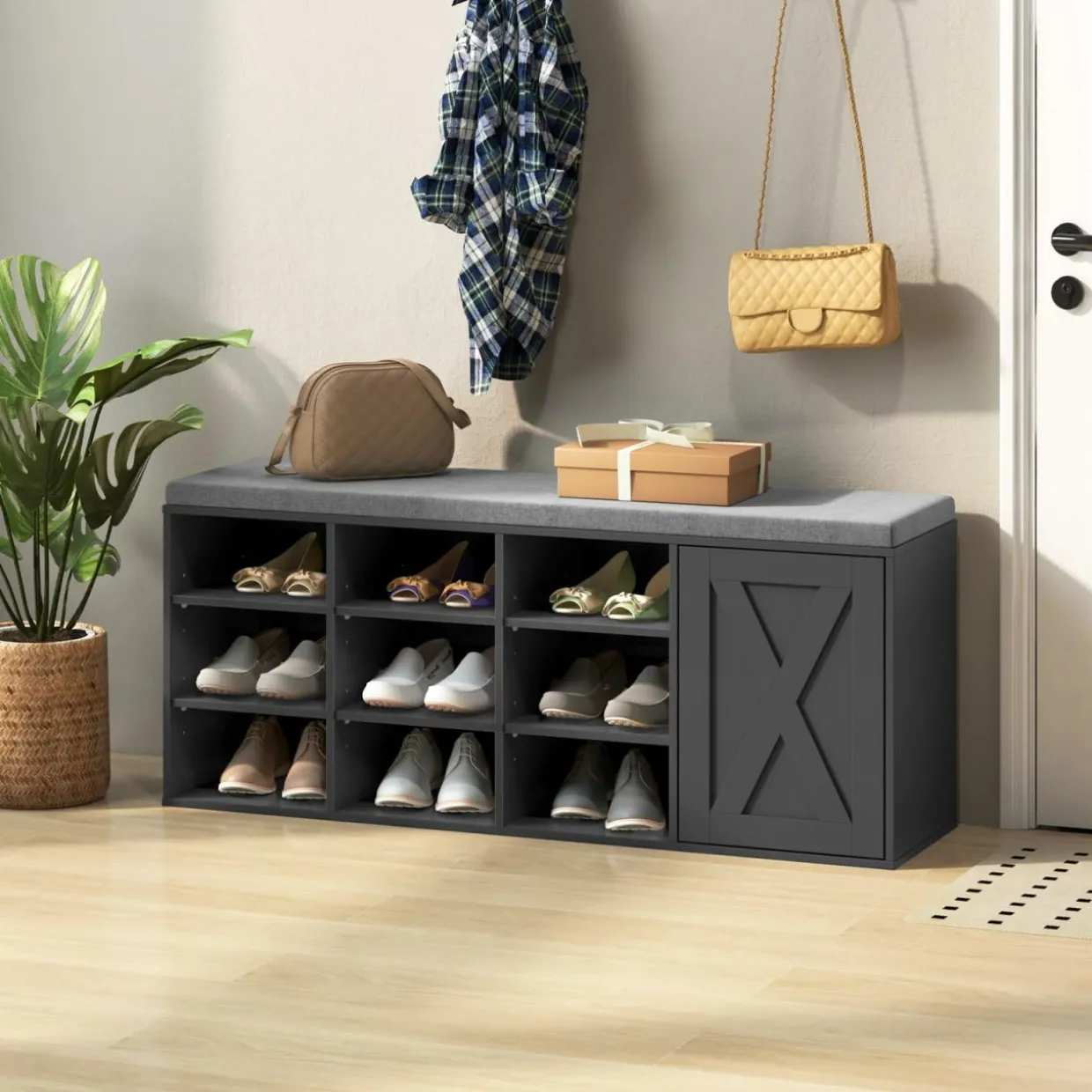 Tangkula Shoe Storage Bench with Padded Cushion