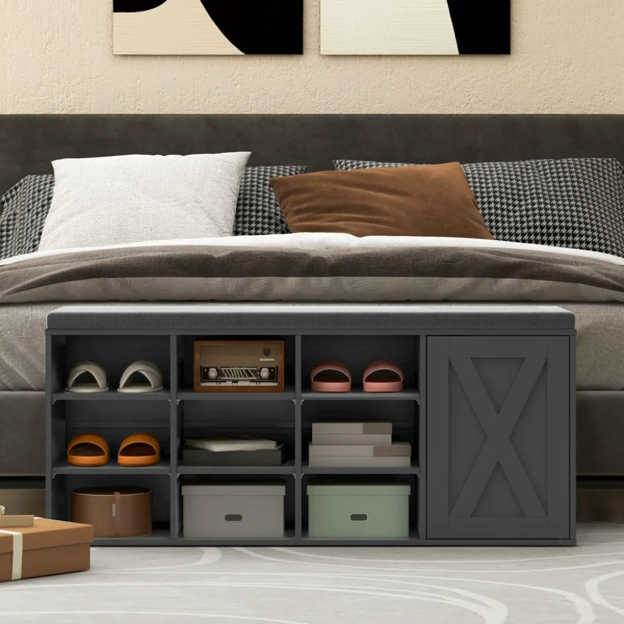 Tangkula Shoe Storage Bench with Padded Cushion