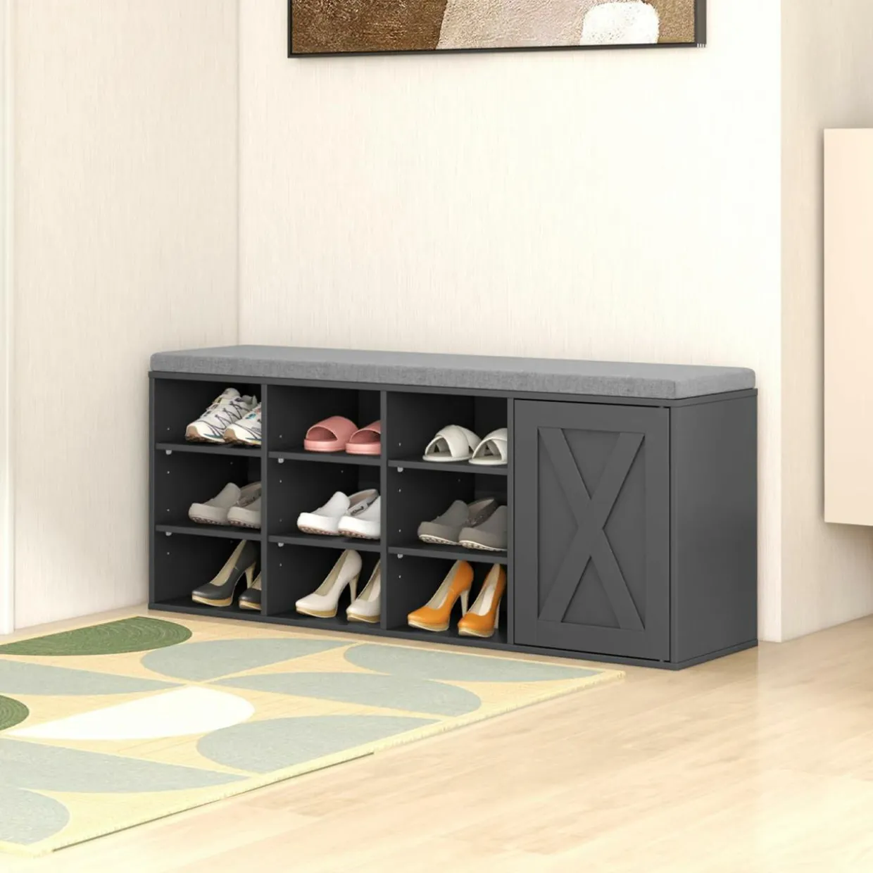 Tangkula Shoe Storage Bench with Padded Cushion