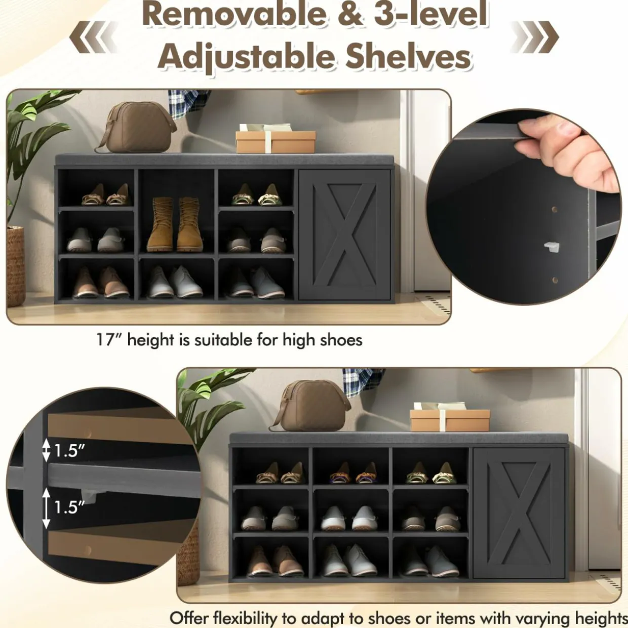 Tangkula Shoe Storage Bench with Padded Cushion