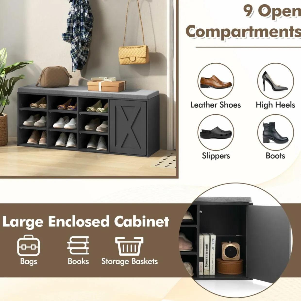 Tangkula Shoe Storage Bench with Padded Cushion