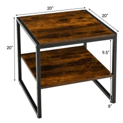 Tangkula Side Table Set of 2, 2 Tier Coffee Table with Mental Frame Wood Top