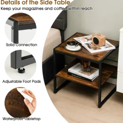 Tangkula Side Table Set of 2, 2 Tier Coffee Table with Mental Frame Wood Top
