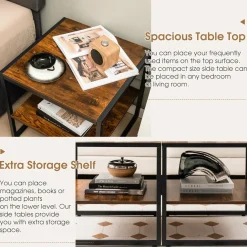 Tangkula Side Table Set of 2, 2 Tier Coffee Table with Mental Frame Wood Top